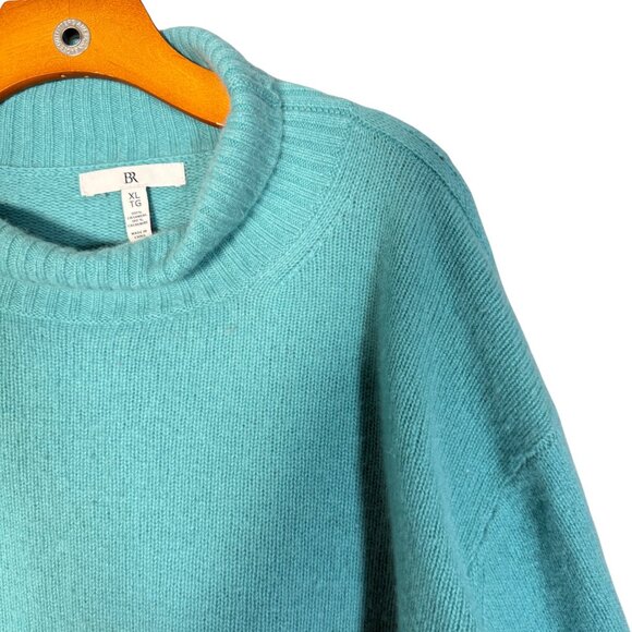 Banana Republic 100% Cashmere Sweater Teal Relaxed Turtleneck Boxy Fit XL - Picture 2 of 10